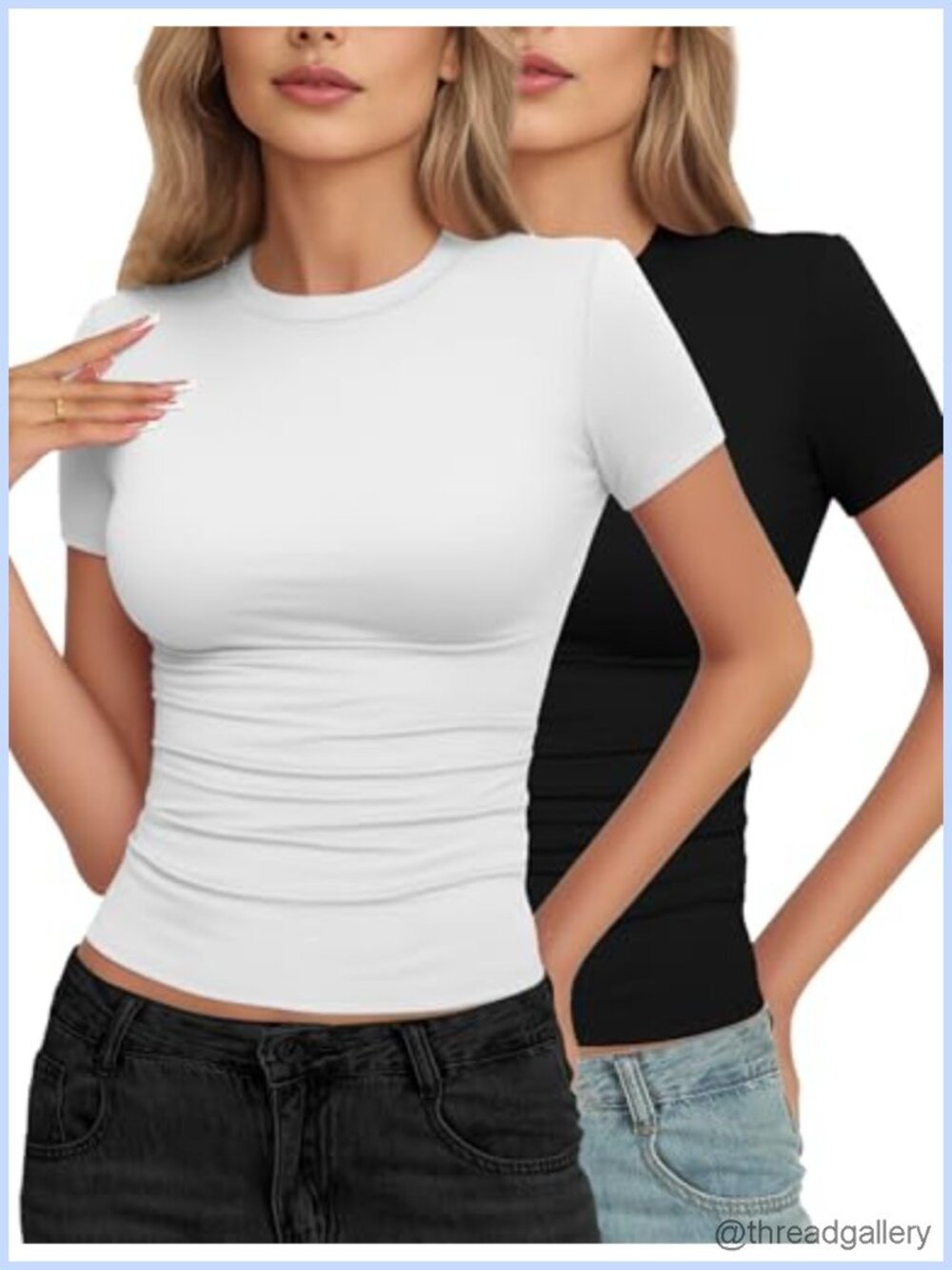Womens Slim Fit Short Sleeve Crew Neck Basic Tee 2 Pack Y2K Fitted